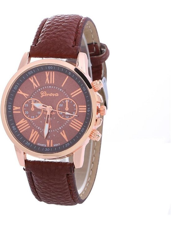 Stylish Unisex Gold Plated PU Leather Round Wrist Watches - Lot of 10 Pcs main image 4